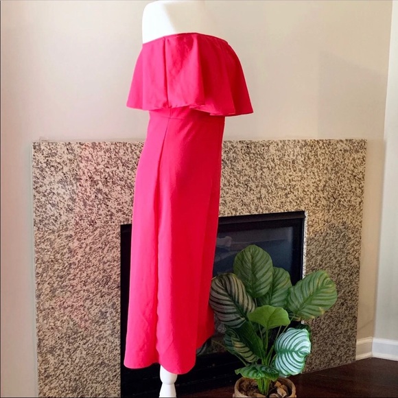 Hot Pink Ruffle Bandeau Jumpsuit/Romper - Picture 3 of 4